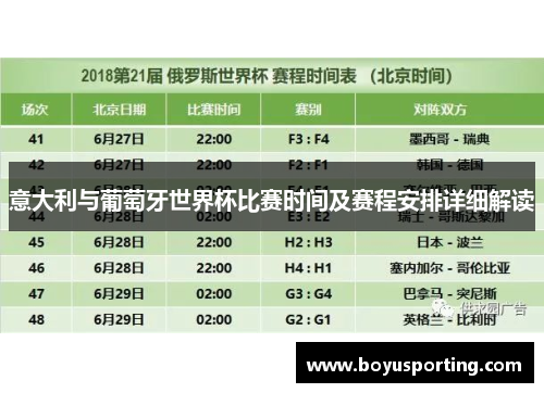 意大利与葡萄牙世界杯比赛时间及赛程安排详细解读